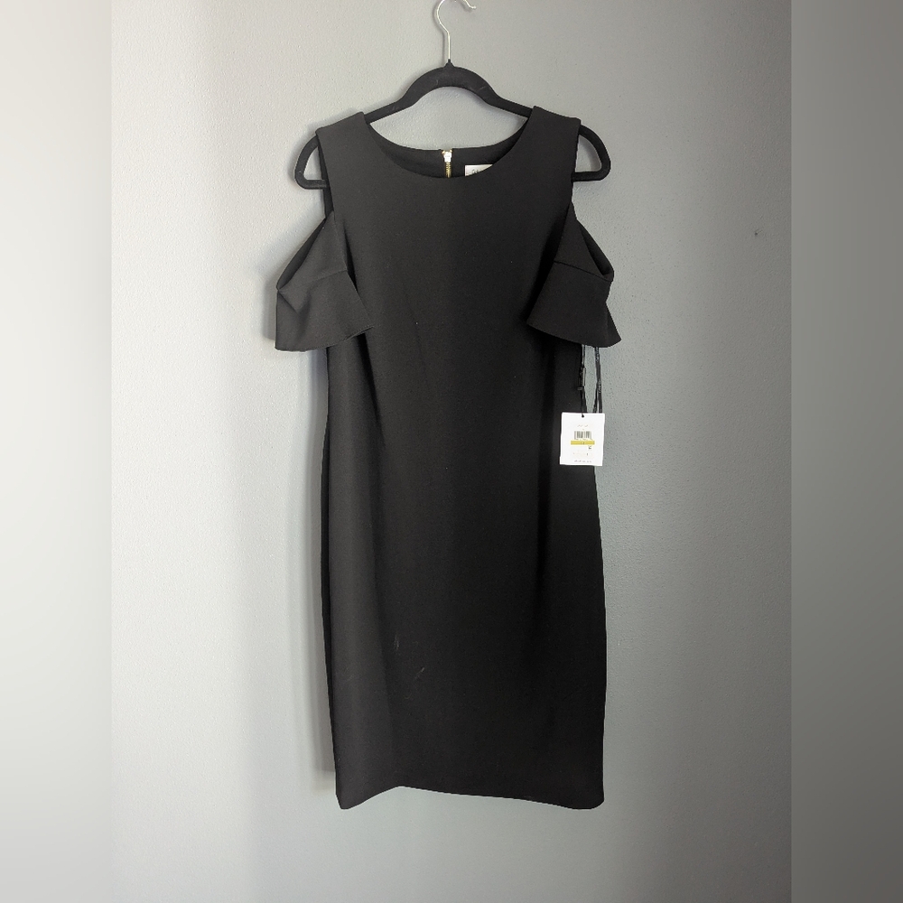 Calvin Klein black peep shoulder dress women's size 14 20.5 X 14 x41 - Picture 1 of 4